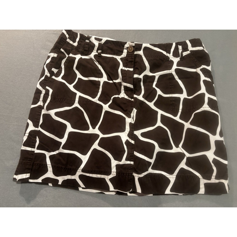 Land's End Skort Womens 16 Brown White Animal Print Safari Cotton Pockets